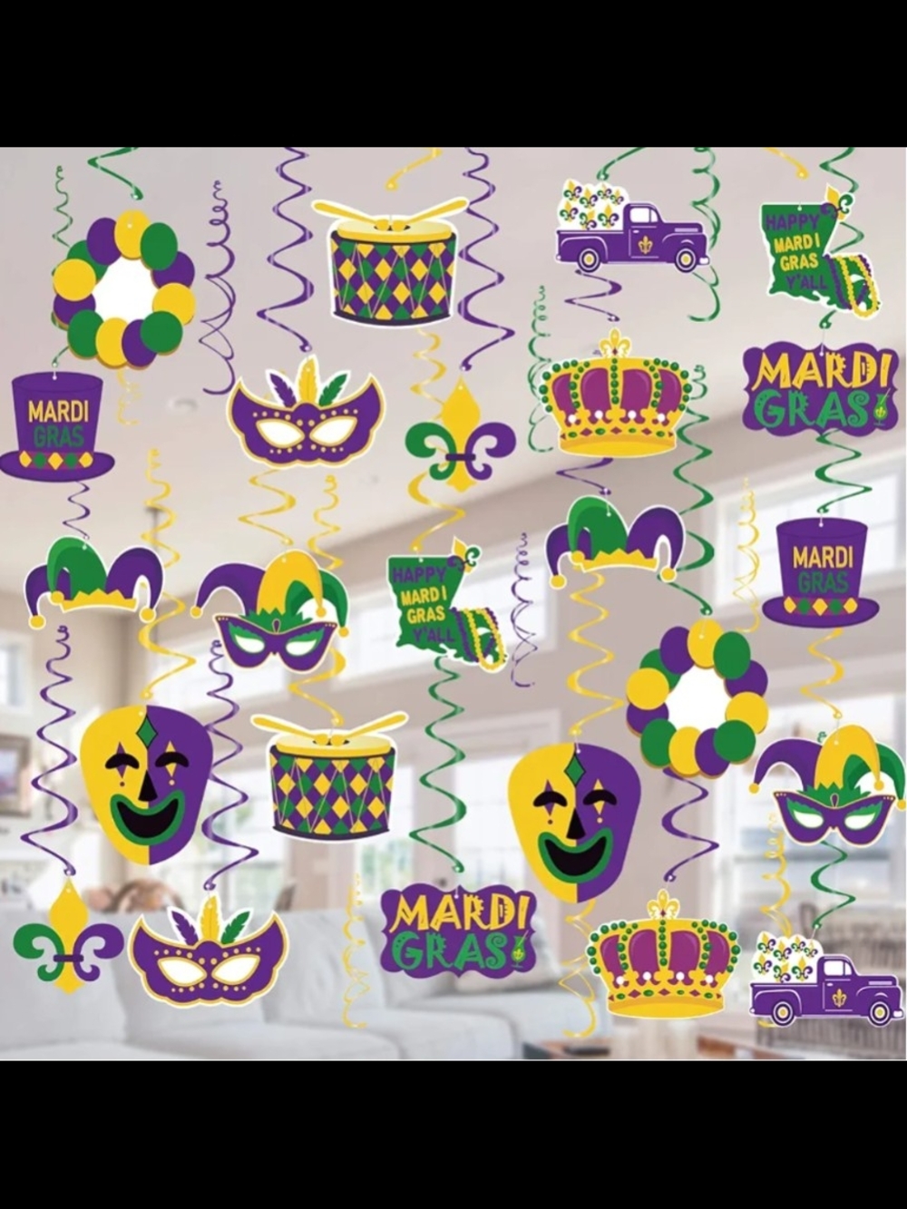 Tifeson Mardi Gras Hanging Swirl Decorations - 36 Pieces